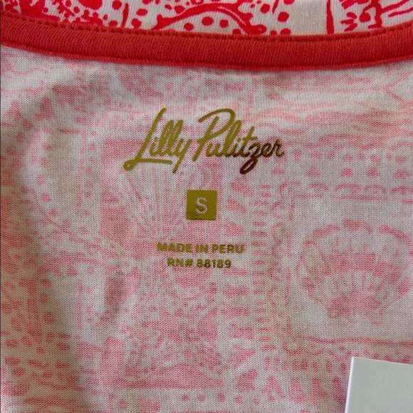 NWT Lilly Pulitzer Pink Nautical Stamp Print V-Neck Tee - Picture 2 of 3